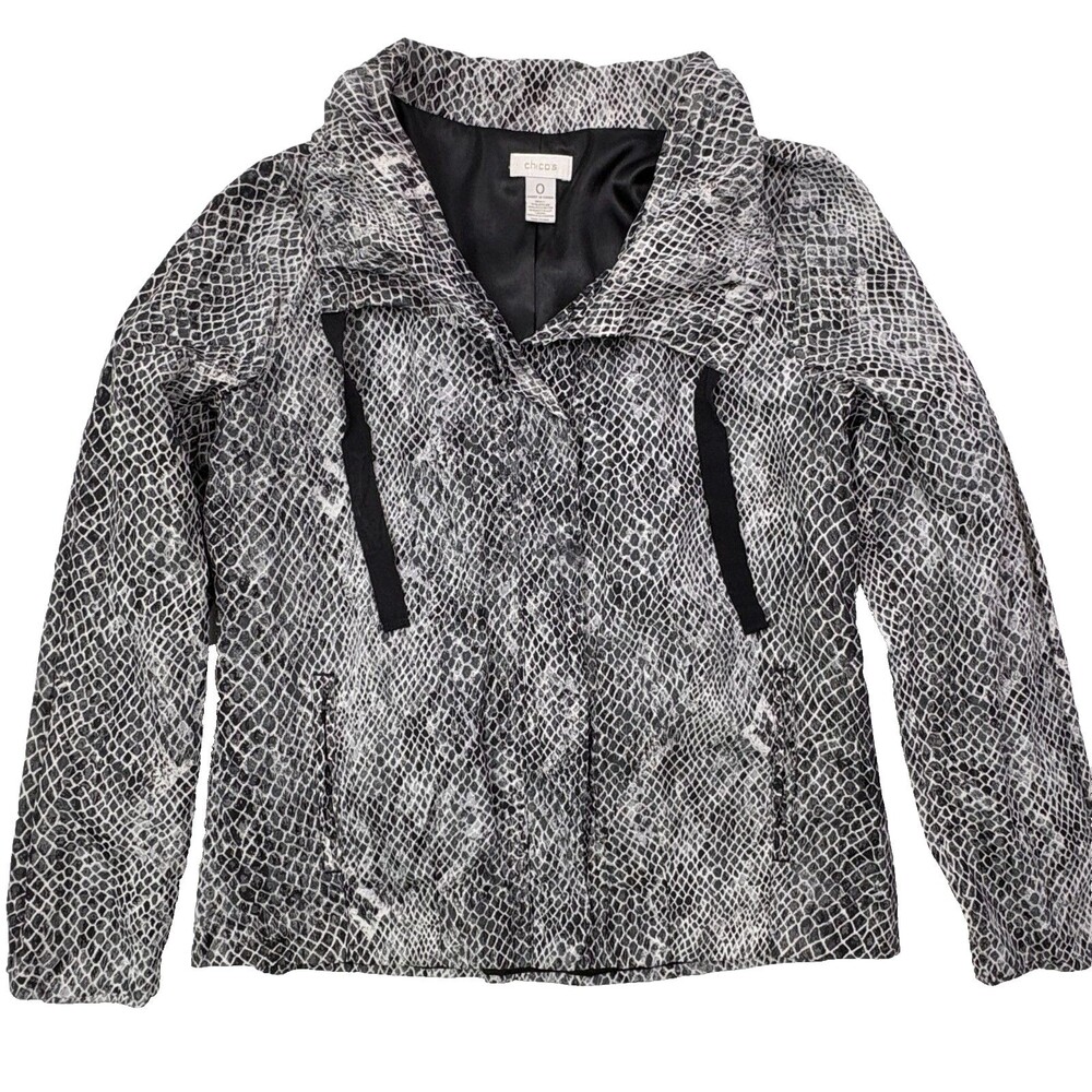 Moto Snakeskin Metallic Jacket Chico’s 0 Small Snap Front Drawstring Collar